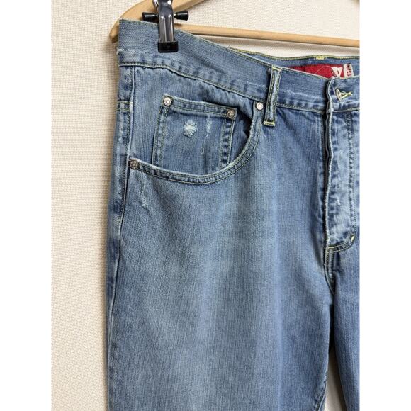 Y2K Guess Jeans Men Straight Leg Sz 36x32 Modele Distressed Button Fly Grunge - Picture 3 of 16
